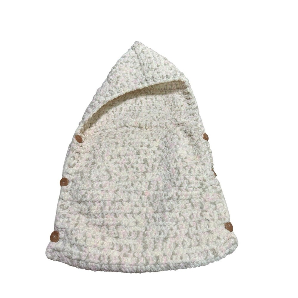Handmade Hooded Baby Cocoon Swaddle Blanket Plush Button Closure Pink White